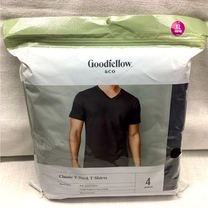 GOODFELLOW & CO PREMIUM 100% COTTON MENS’ V-NECK T-SHIRTS 4 PACK BLACK.